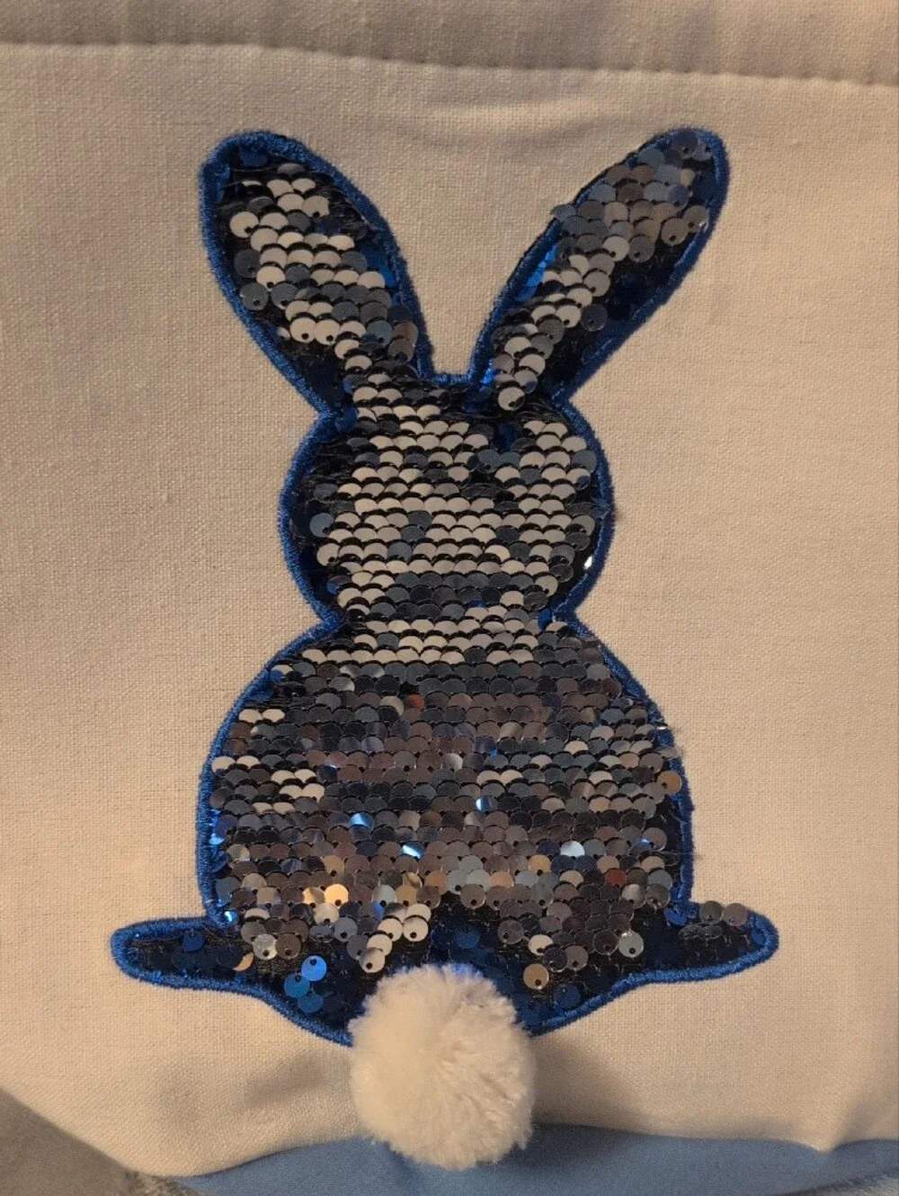 Kids Canvas Bunny Tote Bag with Blue Sequin Accent